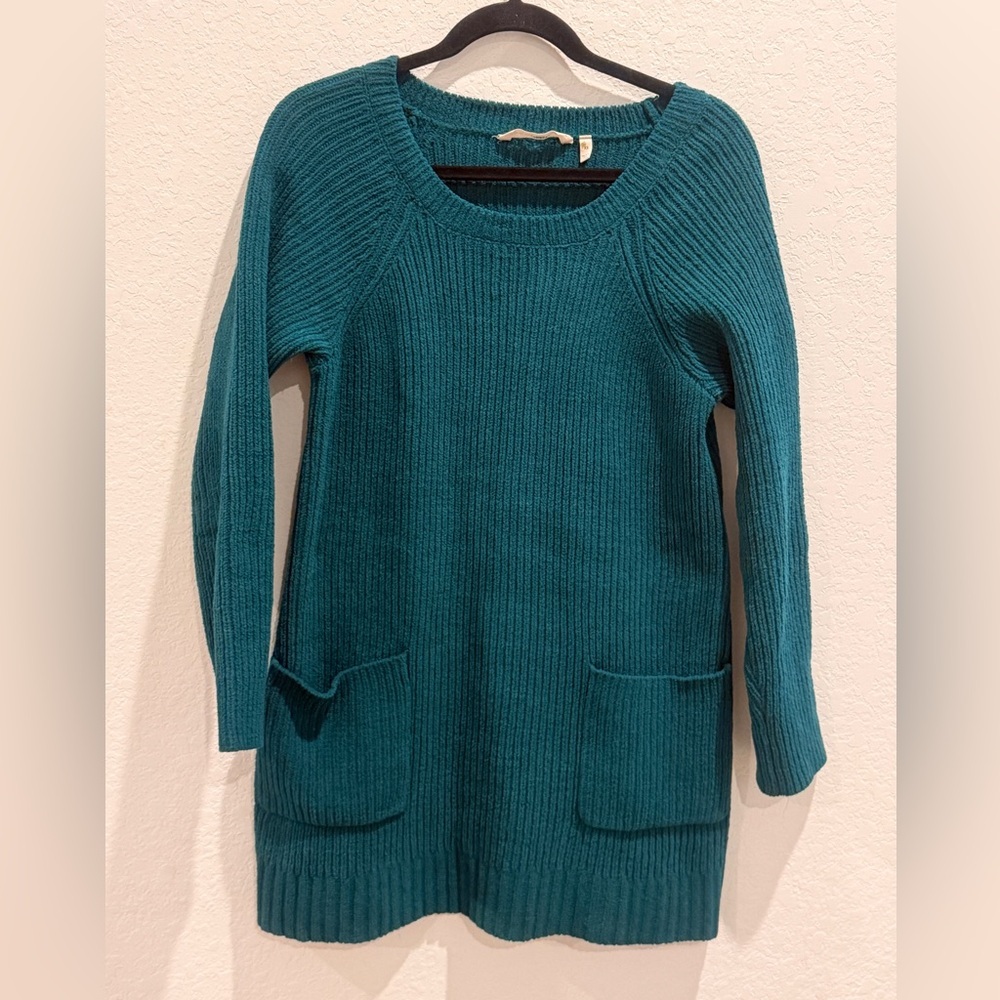 Soft Surroundings Teal Ribbed Scoop Neck Sweater Tunic